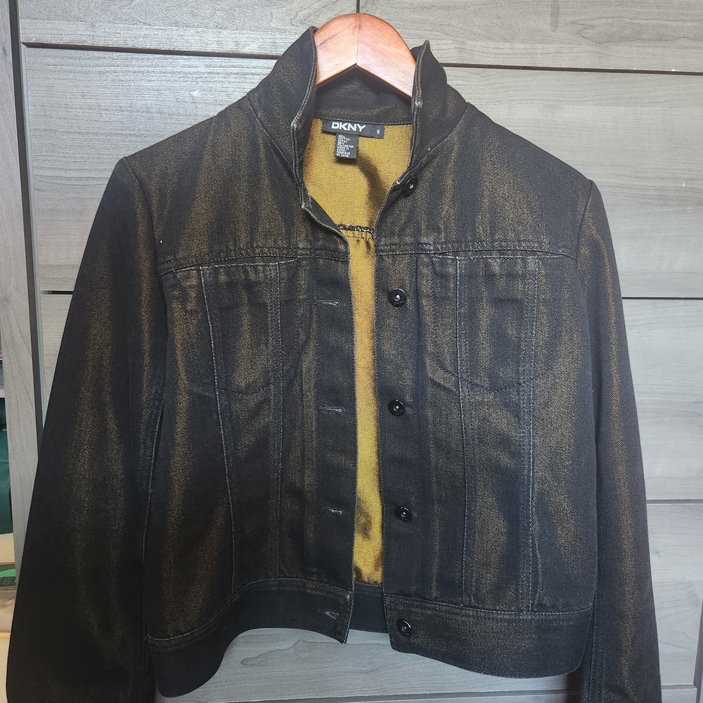 DKNY Women's Black and Gold Jean Jacket